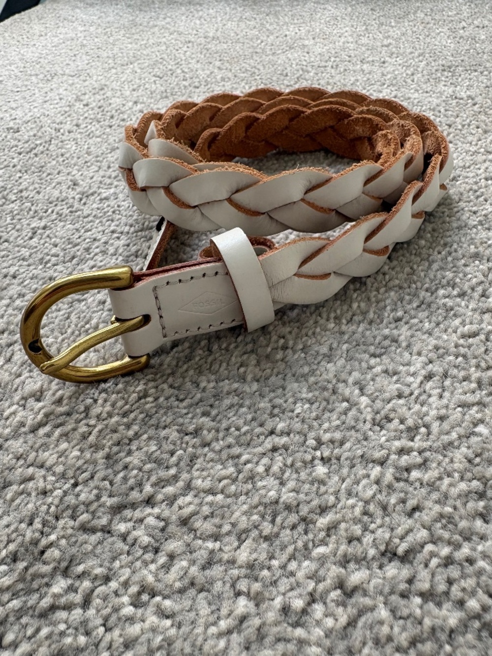 Fossil White Braided Leather Belt Gold Hardware Size L